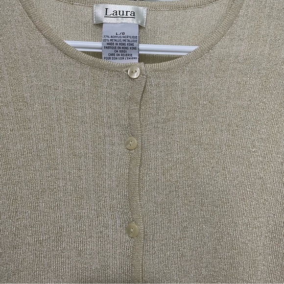 Vintage Laura Cream and Gold Thread Button up Cardigan | Sz Large - Picture 2 of 7